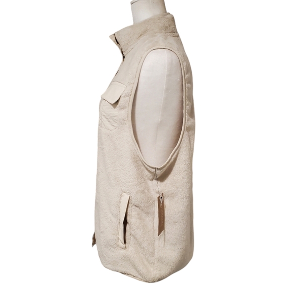 Volcom Fleece Vest Womens Size XS Beige Mock Neck Snap Button Outdoor Hiking - Picture 3 of 13